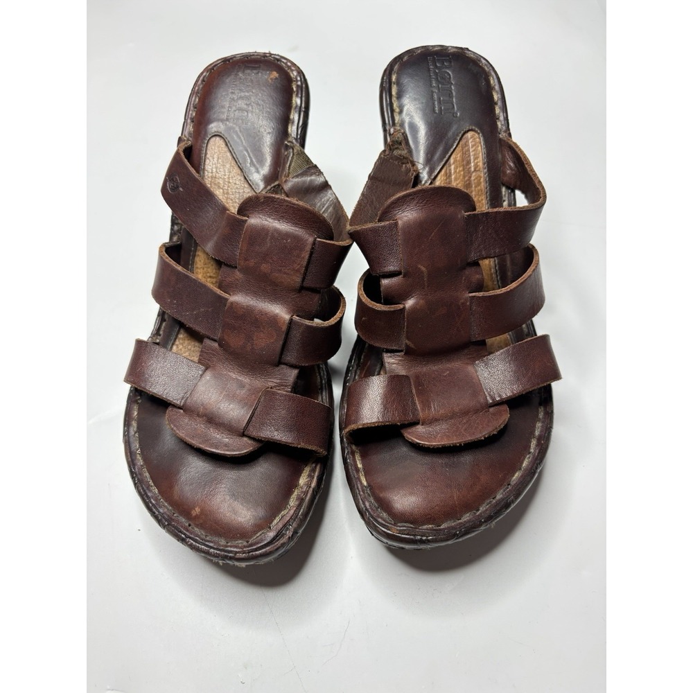 Born Women 7.5 Brown Fisherman Leather Wedge Sandals Shoes Chunky Y2K 00s Hippie - Picture 2 of 5